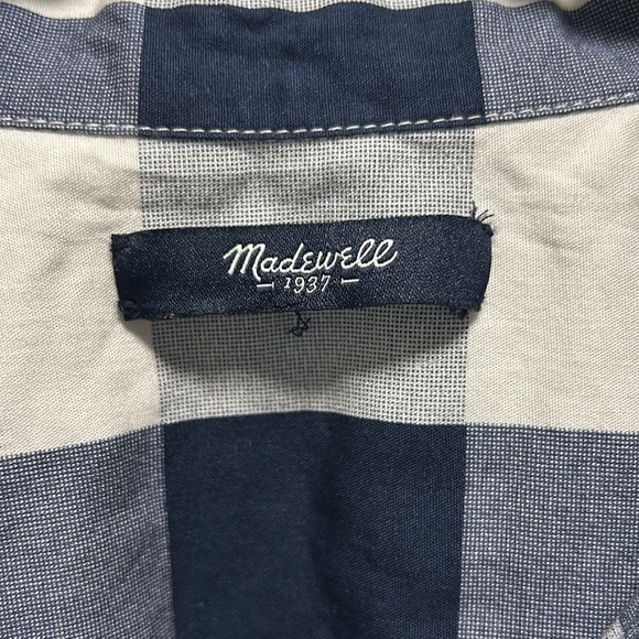 Madewell Bleeding Blue and White Plaid Women's Button-Up High Low Hem Top Small - Picture 6 of 7